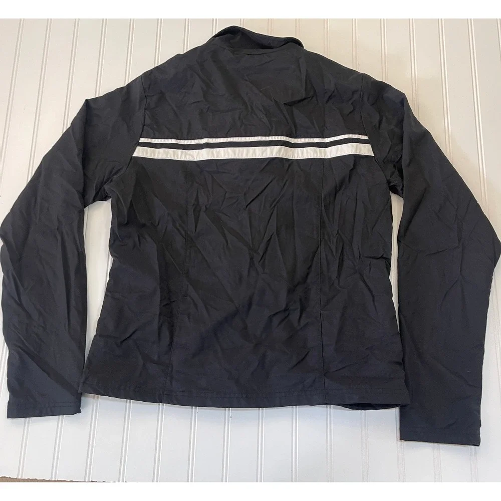 Nike Womens Track Jacket Black White Stripe Full Zip Mock Neck Medium/Large